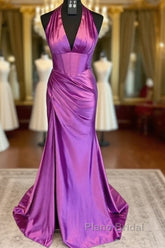 Halter Mermaid Long Formal Prom Dresses With Open Back