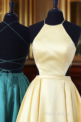 Halter Formal Prom Long Satin Gown Dresses Lace Up Back