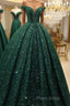 Hot Appliques Ball Gown Dark Green Wedding Dresses Sequin Quinceanera Dresses