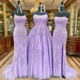 Hot Lace Violet Purple Lace Formal Prom Dresses Sleeveless Long School Dance Dresses
