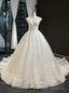 Ivory White Ball Gown Tulle Appliques Backless Cap Sleeve Luxury Wedding Dress With Pearls