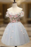 Knee-Length Light Blue Tulle Homecoming Dresses With Appliques