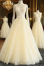 Lace Wedding Dresses, Lovely Light Champagne Tulle Long Lace Formal Prom Dresses