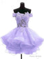 Lavender Off Shoulder Lace Sweetheart Homecoming Dresses, Light Purple Party Dress