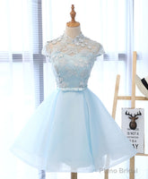 Light Blue Applique Short Prom Dress, Blue Homecoming Dress