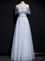 Light Blue Tulle A-line Long Party Dress, Blue Prom Dresses