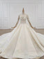 Light Champagne Tulle Sequins Long Sleeve High Neck Beading Wedding Dress