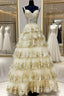 Light Gold Lace Ball Gown Dresses