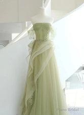 Light Green Tulle with Beaded A-line Prom Dress Light Green Evening Dress Party Dress