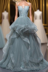 New Arrival Spaghetti Straps Tulle Long Formal Prom Dresses, Charming Evening Party Dresses