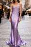 Lilac Floral Classy Mermaid Corset Long Formal Prom Dresses