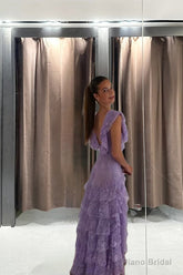 Lilac Lace Long prom dress Evening Gown Party Dress