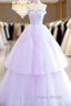 Lilac Purple Strapless Tulle Sheer A Line Formal Prom Dresses