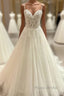 Long A-Line Spaghetti Straps Sweetheart Floral Lace Tulle Wedding Dress