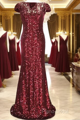 Long Burgundy Sequins Dropped Back Mermaid Bridesmaid Dresses