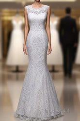 Long Jewel Long Mermaid Wedding Dresses Bride Gown With Lace