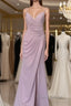 Long Mauve Pleated Chiffon Bridesmaid Dresses