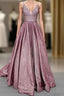 Long Formal Prom Dresses Glitter V Neck With Pockets