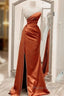 Long Sleeves Formal Prom Dresses Mermaid Satin Split