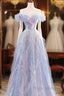 Lovely Off Shoulder A-Line Tulle And Sequins Formal Prom Dresses, Sweetheart Long Evening Dresses
