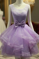 Lovely Organza And Lace Purple Layers Short Homecoming Dresses, Lavender Party Dresses