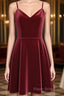 Lovely Short Homecoming Dresses, Wine Red Straps V-Neckline Formal Prom Dresses, Party Dresses