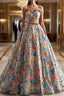 Lovely Sweetheart Floral Sequin Long Formal Prom Dresses, A-Line Strapless Evening Dresses