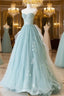 Lovely Sweetheart Neckline Tulle Long Formal Prom Dresses With Lace, Beautiful Strapless Formal Dresses