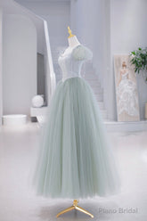 Lovely Tulle Floor Length Prom Dress, A-Line Short Sleeve Evening Party Dress