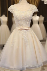 Lovely Tulle Light Champagne Short Formal Prom Dresses, Homecoming Dresses , Formal Dresses, Formal Prom Dresses