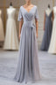 Simple V Neck Chiffon Long Formal Prom Dresses, Bridesmaid Dresses