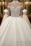 Luxurious High Neck Crystal Beading Ball Gown Wedding Dresses