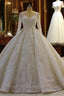 Luxury Long Ball Gown Lace Appliques Wedding Dress with Sleeves