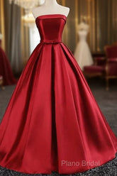 Maroon Satin Strapless Ball Gowns Quinceanera Dresses