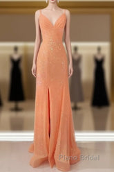 Mermaid Corset Sequin Dresses V Neck Split