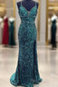 Mermaid Emerald Green Sequin V-Neck Dresses