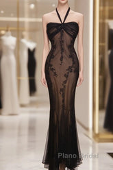 Mermaid Halter Neck Tulle Applique Long Formal Prom Dresses