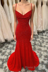 Mermaid Long Red Formal Prom Dresses with Rhinestones,Royal Blue Bodycon Dresses
