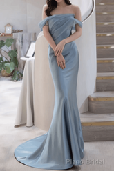 Mermaid Off The Shoulder Light Sky Blue Party Dresses Long Prom Dresses