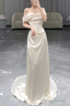 Mermaid Off The Shoulder Satin Elegant Long Wedding Dress