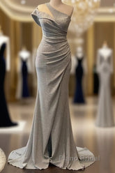 Mermaid Silver Glitter Dresses One Shoulder Split