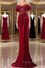 Mermaid Strapless Burgundy Velvet Formal Prom Dresses Evening Dresses