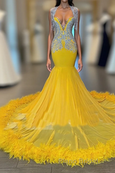 Mermaid V-neck Sequined Beaded Floor-length Sleeveless Open Back Formal Prom Dress