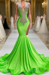 Mermaid V-neck Sequined Open Back Floor-length Sleeveless Lace Beading Formal Prom Dress