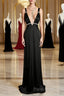 Modest A Line Straps Black Satin Long Formal Prom Dresses Party Dresses