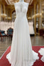Modest Long A-line Chiffon Jewel Appliques Open Back Wedding Dress