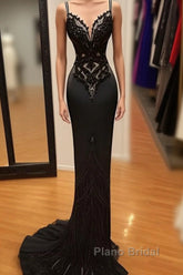 Modest Mermaid Lace Black Formal Prom Dresses Long Formal Prom Dresses