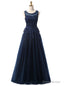 Navy Blue Lace Beading Scoop Sleeveless Bridesmaid Dress