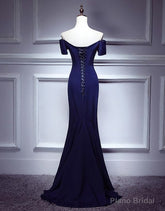 Navy Blue Mermaid Sweetheart Long Evening Dress, Blue Prom Dresses