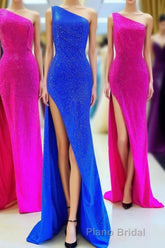 One Shoulder Mermaid Royal Blue Long Prom Dresses